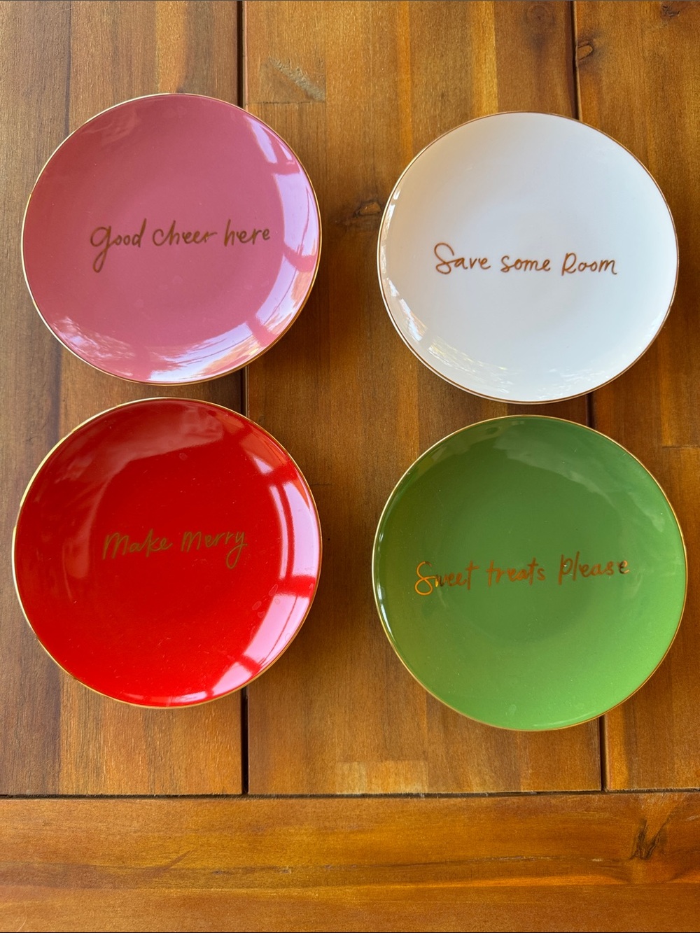 Lenox Kate Spade Festive Ceramic Snack Plates - Pink White Red Green -Set of 4